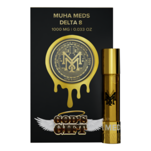 Muha Meds God’s Gift 1G cartridge with sweet grape berry and earthy flavor profile