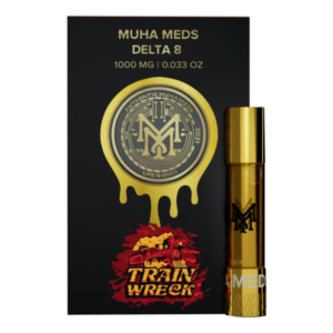 Muha Meds Trainwreck cannabis product with earthy, pine, herbal, and citrus-inspired profile