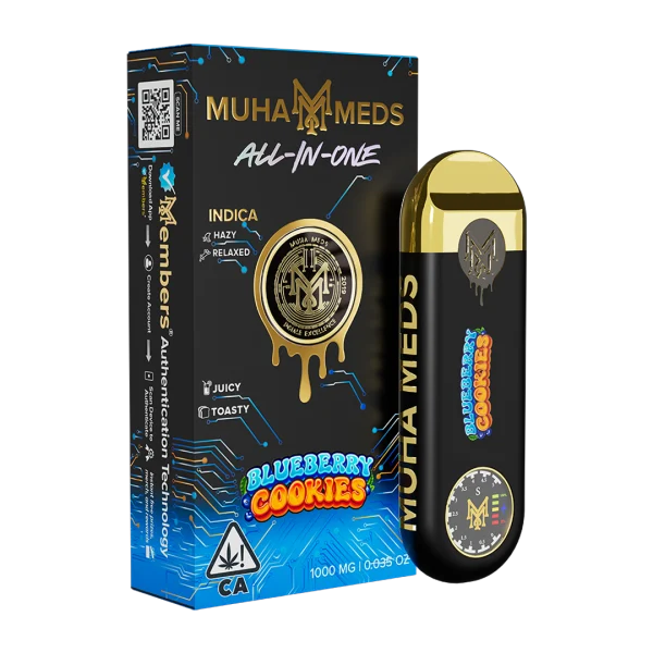 Muha Meds Blueberry Cookies 1G 1000MG Distillate Indica All-In-One disposable